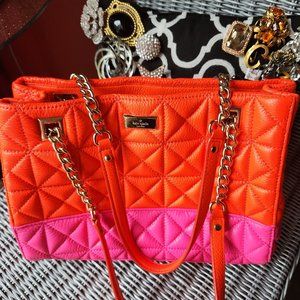 KATE SPADE ~ NY Quilted Leather ~ Satchel Shoulder Handbag ~ ORANGE & PINK